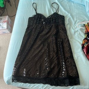Black sequin slip dress